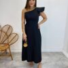 Vestido Midi Lorena com Bojo e Amarração Atrás Nula Manga Preto - Fernanda Ramos Store