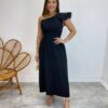 Vestido Midi Lorena com Bojo e Amarração Atrás Nula Manga Preto - Fernanda Ramos Store