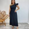 Vestido Midi Lorena com Bojo e Amarração Atrás Nula Manga Preto - Fernanda Ramos Store