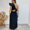 Vestido Midi Lorena com Bojo e Amarração Atrás Nula Manga Preto - Fernanda Ramos Store