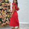 Vestido Midi Lorena com Bojo e Amarração Atrás Nula Manga Vermelho - Fernanda Ramos Store