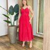 Vestido Midi Luiza com Alça Regulável e Bojo de Laise Vermelho - Fernanda Ramos Store