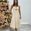 Vestido Midi Luiza com Bojo de Laise com Abertura Branco - Fernanda Ramos Store