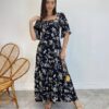 Vestido Midi Manga Curta Raquel sem Bojo Estampado Preto - Fernanda Ramos Store