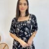 Vestido Midi Manga Curta Raquel sem Bojo Estampado Preto - Fernanda Ramos Store