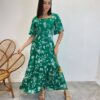 Vestido Midi Manga Curta Raquel sem Bojo Estampado Verde - Fernanda Ramos Store