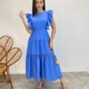 Vestido Midi sem Bojo Aurora com Babado Azul - Fernanda Ramos Store