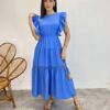 Vestido Midi sem Bojo Aurora com Babado Azul - Fernanda Ramos Store