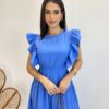 Vestido Midi sem Bojo Aurora com Babado Azul - Fernanda Ramos Store