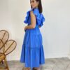 Vestido Midi sem Bojo Aurora com Babado Azul - Fernanda Ramos Store