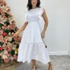 Vestido Midi sem Bojo Aurora com Babado Branco - Fernanda Ramos Store