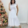 Vestido Midi sem Bojo Aurora com Babado Branco - Fernanda Ramos Store