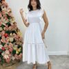 Vestido Midi sem Bojo Aurora com Babado Branco - Fernanda Ramos Store