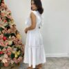 Vestido Midi sem Bojo Aurora com Babado Branco - Fernanda Ramos Store