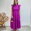 Vestido Midi sem Bojo Aurora com Babado Fúcsia - Fernanda Ramos Store