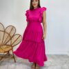 Vestido Midi sem Bojo Aurora com Babado Pink - Fernanda Ramos Store