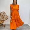 Vestido Midi sem Bojo Aurora com Babado Laranja - Fernanda Ramos Store