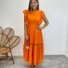 Vestido Midi sem Bojo Aurora com Babado Laranja - Fernanda Ramos Store