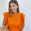 Vestido Midi sem Bojo Aurora com Babado Laranja - Fernanda Ramos Store