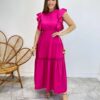 Vestido Midi sem Bojo Aurora com Babado Pink - Fernanda Ramos Store