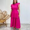 Vestido Midi sem Bojo Aurora com Babado Pink - Fernanda Ramos Store