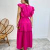 Vestido Midi sem Bojo Aurora com Babado Pink - Fernanda Ramos Store