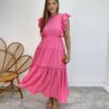 Vestido Midi sem Bojo Aurora com Babado Rosa - Fernanda Ramos Store