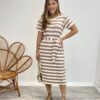 Vestido Midi sem Bojo com Amarração de Malha Listrado Marrom - Fernanda Ramos Store