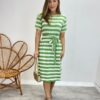 Vestido Midi sem Bojo com Amarração de Malha Listrado Verde - Fernanda Ramos Store