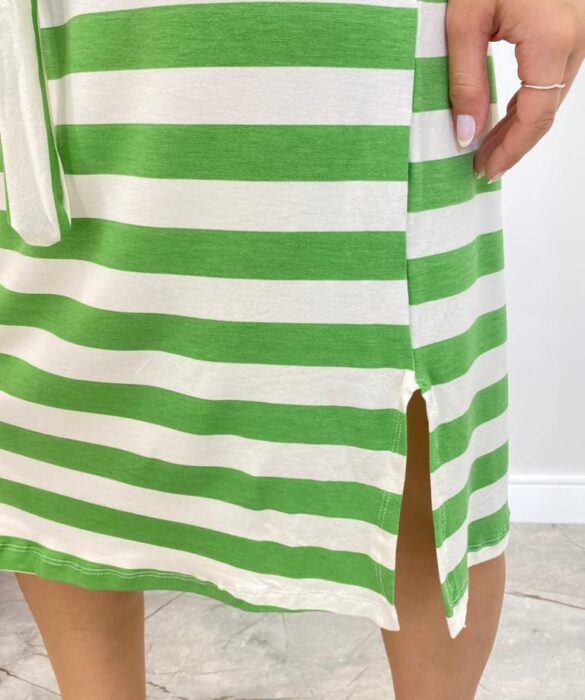 Vestido Midi sem Bojo com Amarração de Malha Listrado Verde - Fernanda Ramos Store