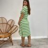 Vestido Midi sem Bojo com Amarração de Malha Listrado Verde - Fernanda Ramos Store