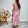 Vestido Midi Valentina com Bojo Nula Manga Listrado Rosa - Fernanda Ramos Store