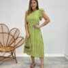 Vestido Midi Valentina com Bojo Nula Manga Listrado Verde - Fernanda Ramos Store