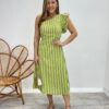 Vestido Midi Valentina com Bojo Nula Manga Listrado Verde - Fernanda Ramos Store