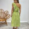 Vestido Midi Valentina com Bojo Nula Manga Listrado Verde - Fernanda Ramos Store