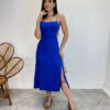 Vestido Midi Valentina sem Bojo com Fenda Lateral Azul - Fernanda Ramos Store