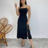 Vestido Midi Valentina sem Bojo com Fenda Lateral Preto - Fernanda Ramos Store