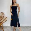 Vestido Midi Valentina sem Bojo com Fenda Lateral Preto - Fernanda Ramos Store