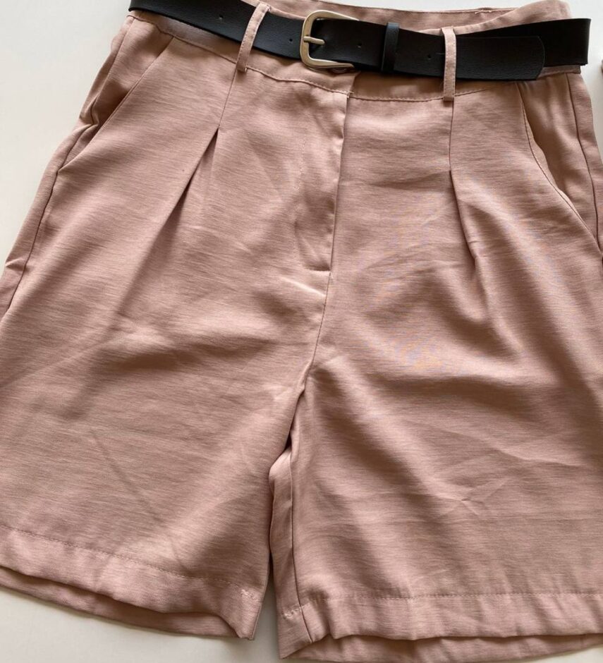 Bermuda Feminina com Cinto Catarina Rosé - Fernanda Ramos Store