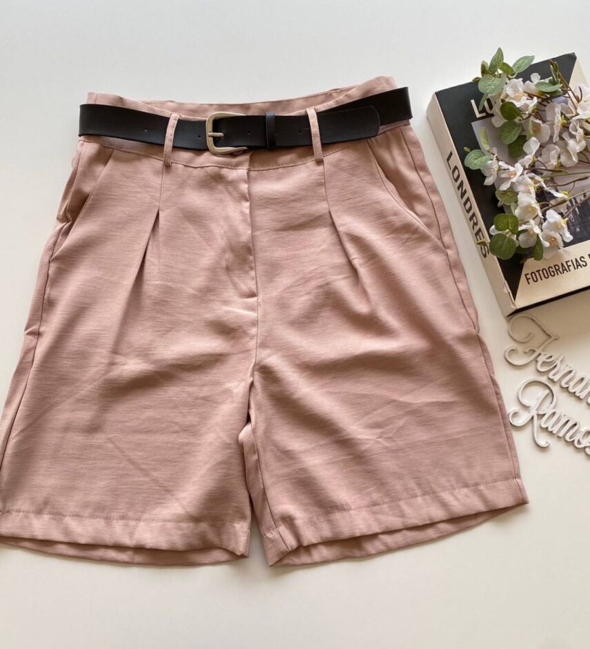 Bermuda Feminina com Cinto Catarina Rosé - Fernanda Ramos Store
