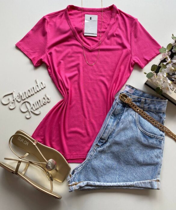 Blusa Helena Feminina Baby Look Canelada Malwee Pink - Fernanda Ramos Store