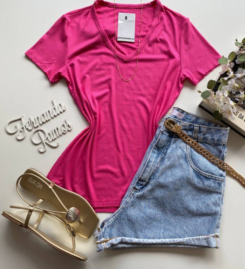 Blusa Helena Feminina Baby Look Canelada Malwee Pink - Fernanda Ramos Store