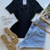 Blusa Feminina Baby Look Canelada Malwee Preta - Fernanda Ramos Store