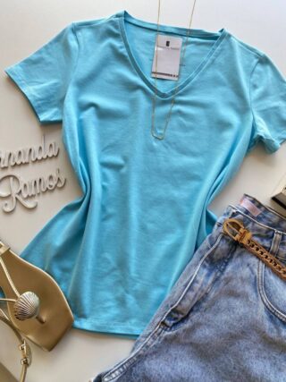 Blusa Feminina Baby Look Malwee Azul Bebê - Fernanda Ramos Store