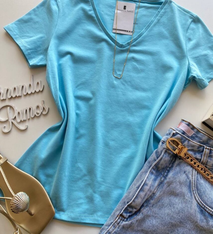 Blusa Feminina Baby Look Malwee Azul Bebê - Fernanda Ramos Store