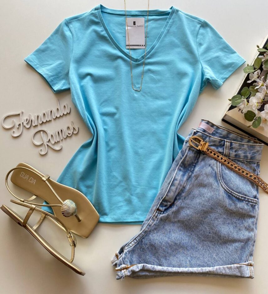 Blusa Feminina Baby Look Malwee Azul Bebê - Fernanda Ramos Store