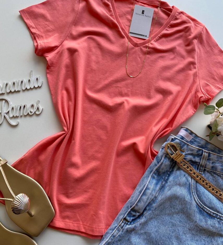 Blusa Feminina Baby Look Malwee Salmão - Fernanda Ramos Store