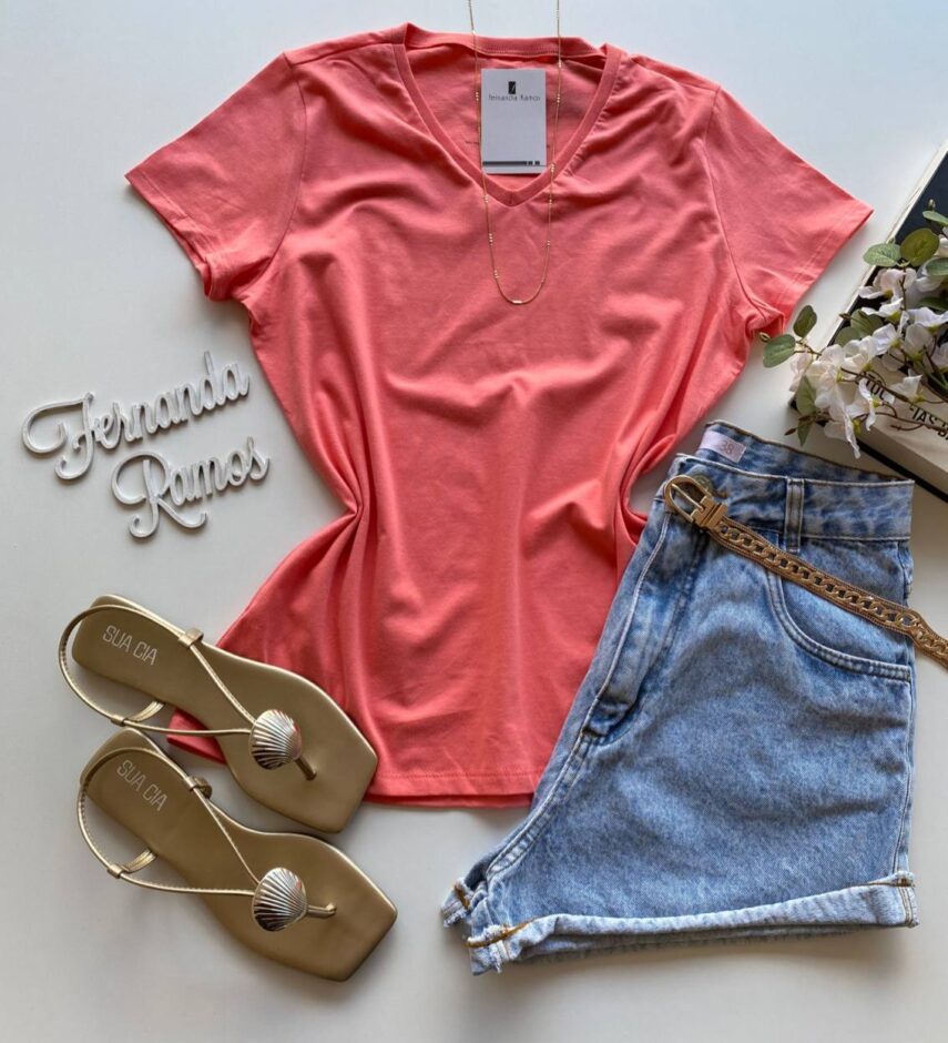 Blusa Feminina Baby Look Malwee Salmão - Fernanda Ramos Store
