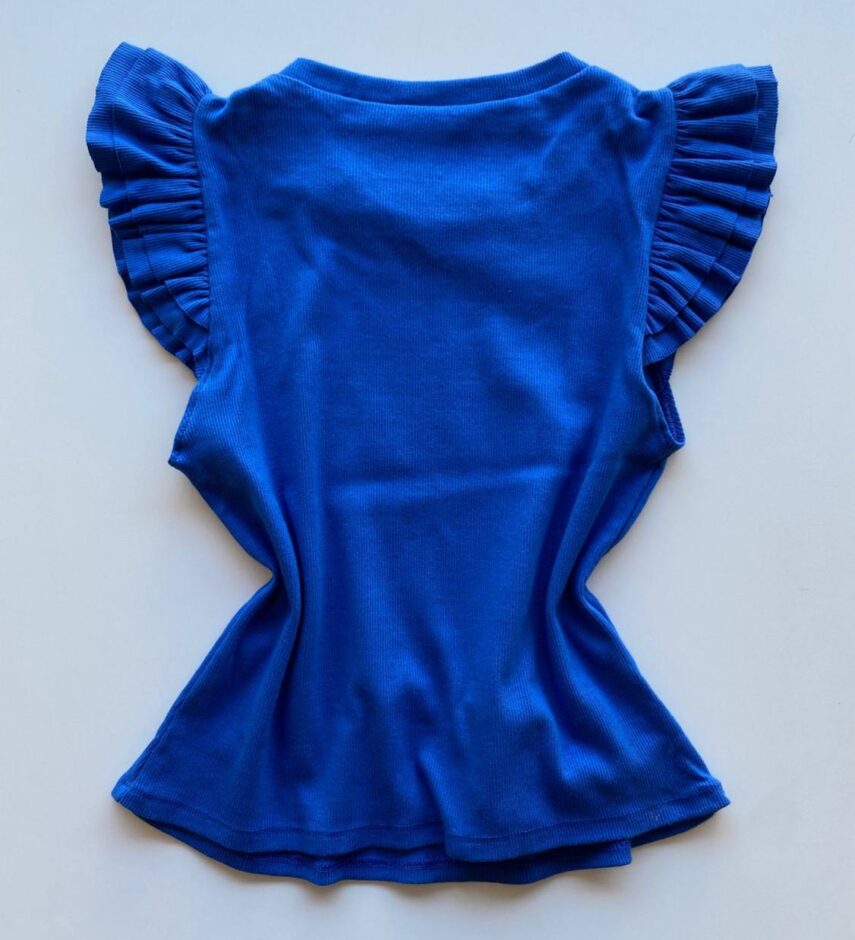 Blusa Feminina Canelada Malwee Azul com Babado na Manga - Fernanda Ramos Store