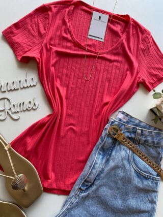 Blusa Manga Curta Feminina Canelada Malwee Rosa - Fernanda Ramos Store